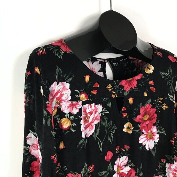 Torrid Babydoll Gauze Keyhole Front Tunic Top Women's Plus 3/3X Black Floral - Picture 4 of 13